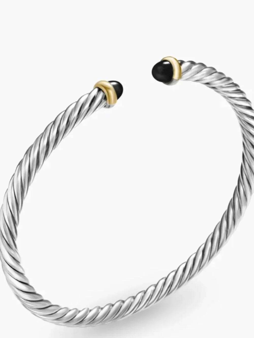 Cable Flex® Bracelet Sterling Silver with 14K Yellow Gold and Black Onyx, 4mm